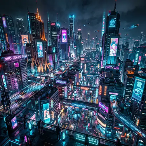 Futuristic Cyberpunk Cityscape at Night - High-Tech Architecture