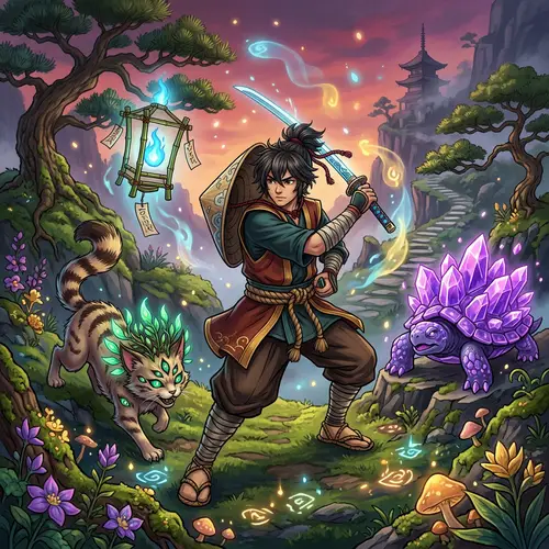 Unique Shiren-like Character Battling Imaginative Monsters