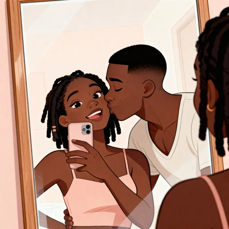Cartoonish Reflection of a Loving Black Couple