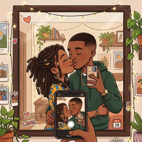 Cartoonish Reflection of a Loving Black Couple