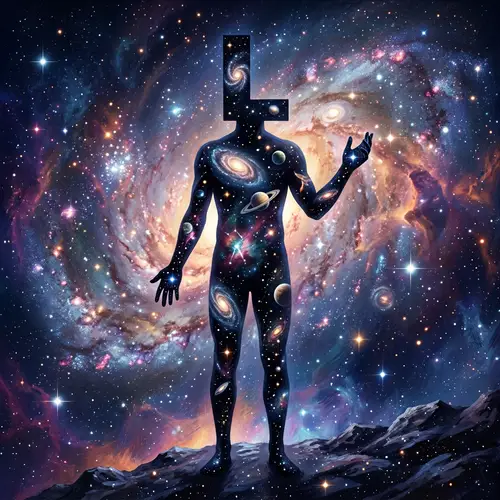 Cosmic Human Form Artwork in 'L' Shape