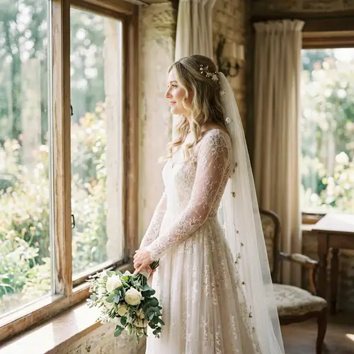 Dreamy Bridal Portrait in Lace Gown