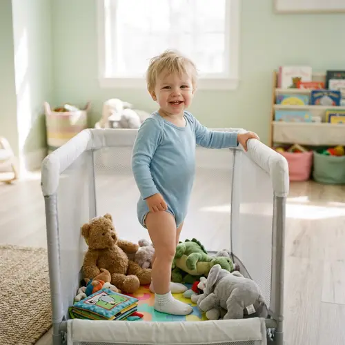 Adorable Toddler Boy in Blue Onesie | Cute Baby Photo