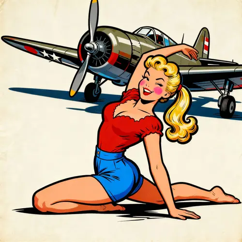 1940s Pin-Up Girl Yoga Art | Nostalgic Aircraft Style