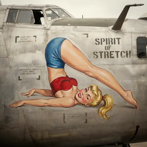 1940s Pin-Up Girl Yoga Art | Nostalgic Aircraft Style