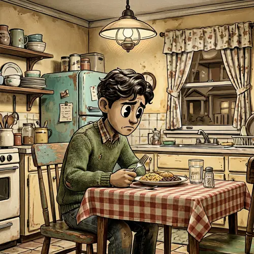 Sad 15-Year-Old Boy Eating Alone - Disney Pixar Style