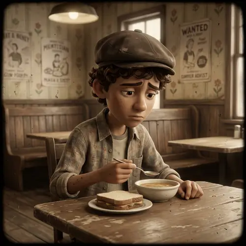 Sad Hispanic Boy Eating Alone in 3D Animation