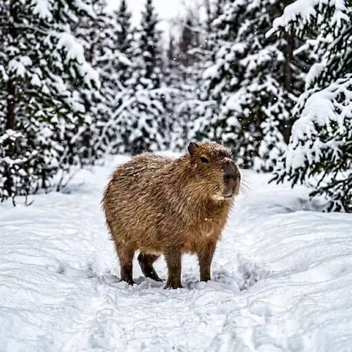 Tranquil Capybara in Serene Snowy Landscape