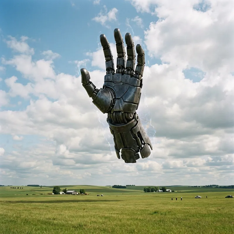 Giant Robotic Hand Floating in the Sky