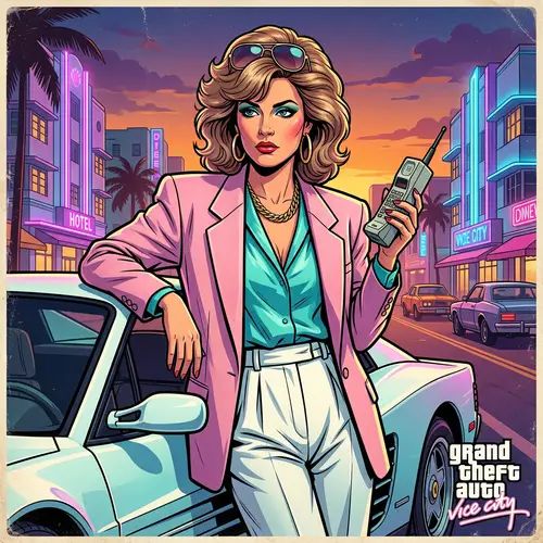 GTA Vice City Style Art Featuring a Female in Her 30s