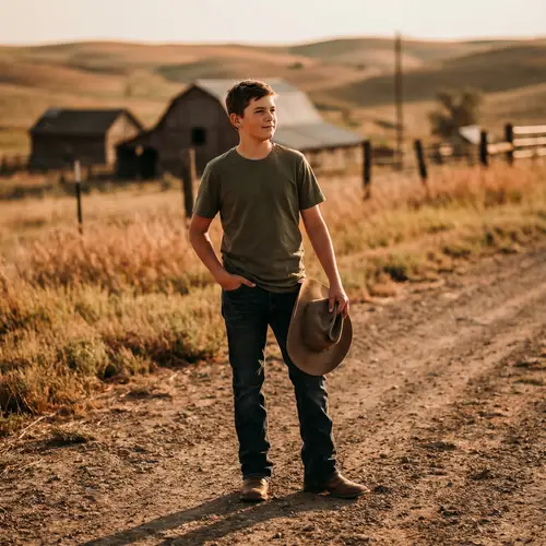 Confident 13-Year-Old Model in Rustic Adventure