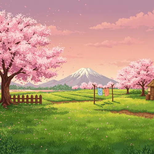 Serene Japanese Countryside Pixel Art Landscape