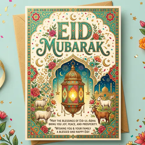 Eid Mubarak Cards for Eid-Ul-Adha Festival | Arabic Lantern Design