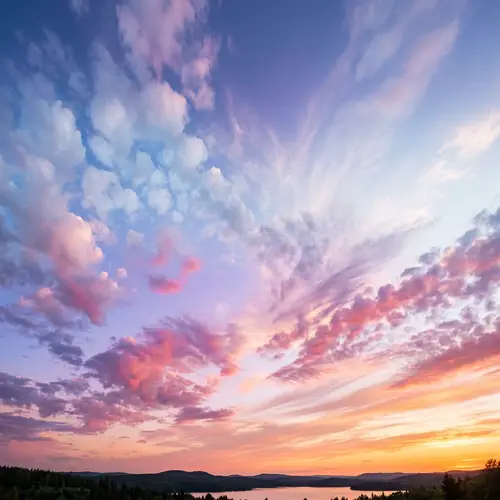 Sunset Sky White-Blue, Pink, Orange Clouds Seamless