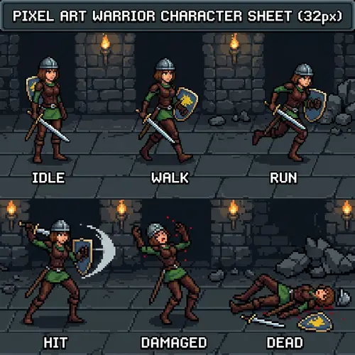 Pixel-Art Slim Medieval Warrior Character Designs