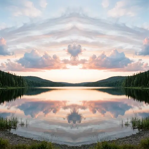 Soft Realistic Sunset with Horizontal White-Blue Clouds