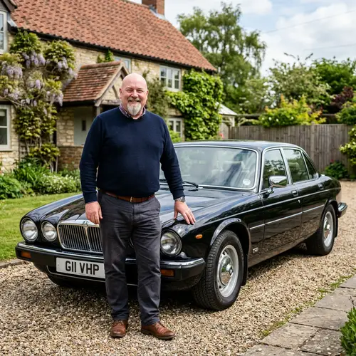 Bald Man with Goatee by Black Saloon Car