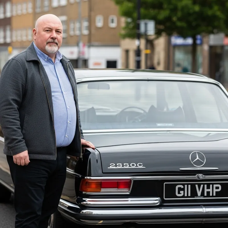 Bald Man with Goatee by Black Saloon Car