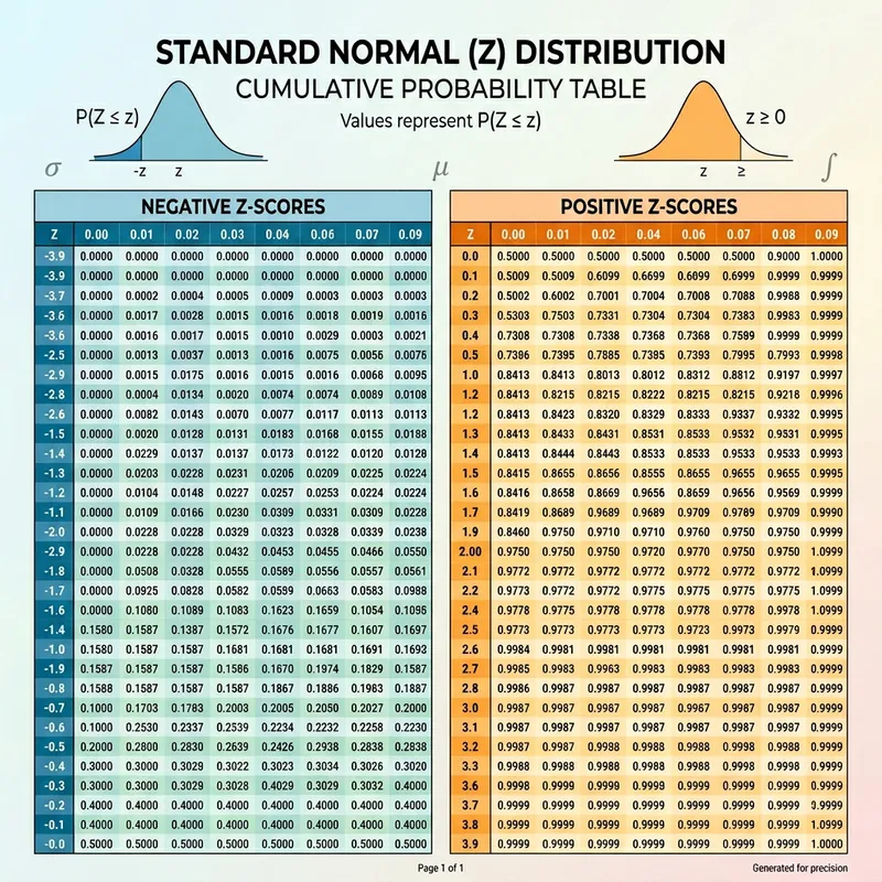 Complete Standard Normal Table: Positive and Negative Z-Scores