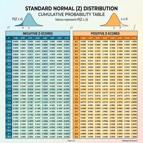 Standard Normal Statistical Table: Z-Scores and Probabilities