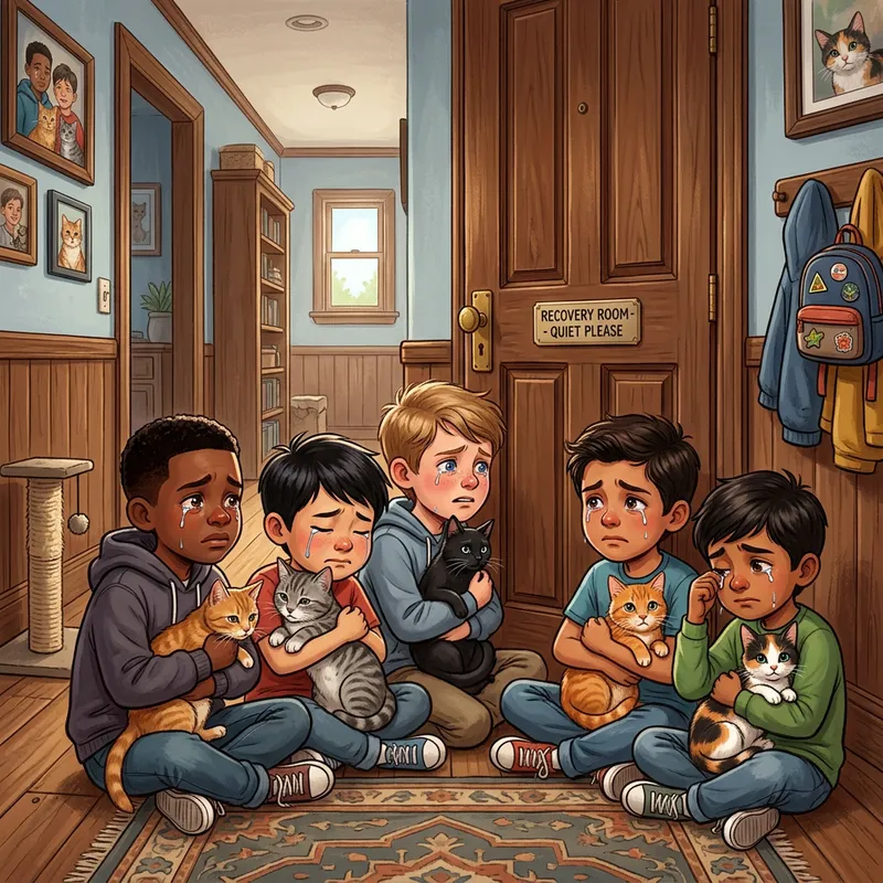 Boys Crying at Door with Cat in Distress | Emotional Home Scene