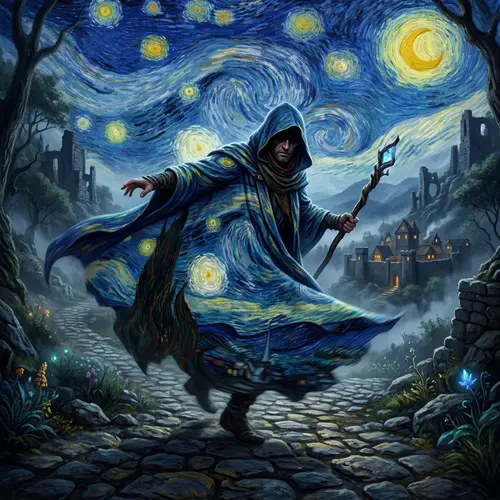 Captivating Figure in Vibrant Cloak - Enigmatic Pose