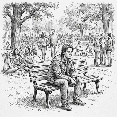 Loneliness in Crowds: Pencil Sketch Depicting Emotional Disconnect
