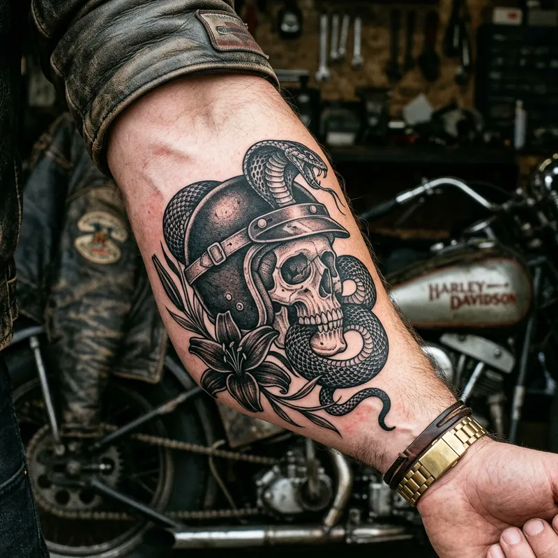 Skull and Snake Tattoo Design on Forearm