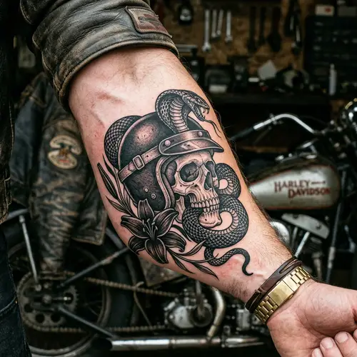 Skull and Snake Tattoo Design on Forearm
