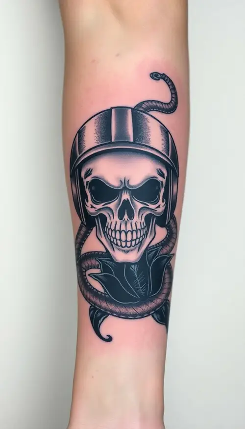Skull and Snake Tattoo Design on Forearm