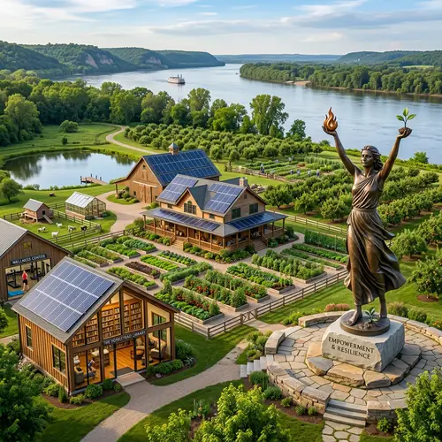 20 Acre Self-Sufficient Homestead with Solar Panels, Gardens, Library, Gym & River View