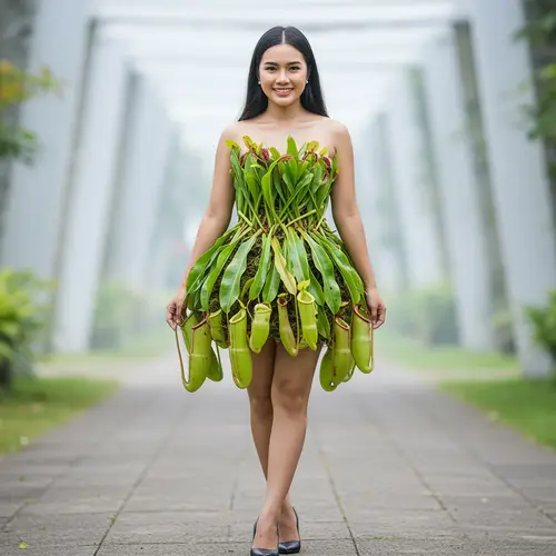 Indonesian Lady in Nephenthes Plant Dress
