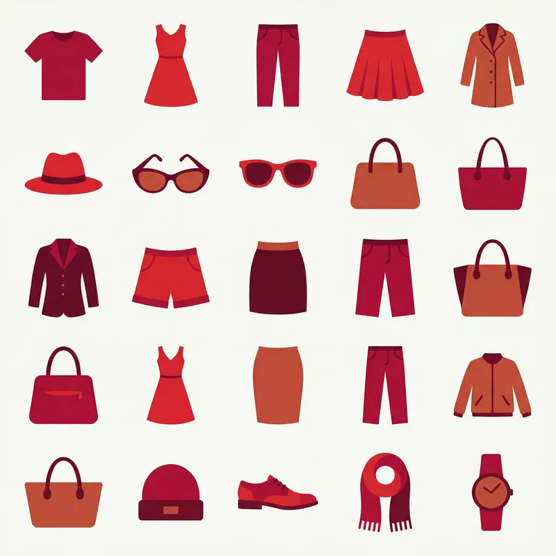 Minimalist Clothing & Accessories Icons in Red Color Palette