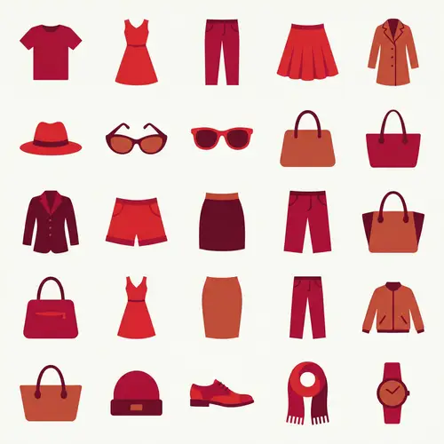 Minimalist Clothing & Accessories Icons in Red Color Palette