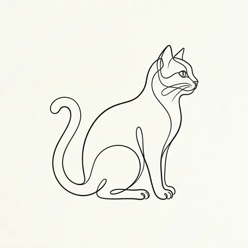 Minimalistic Feline Illustration - Continuous Black Line Art