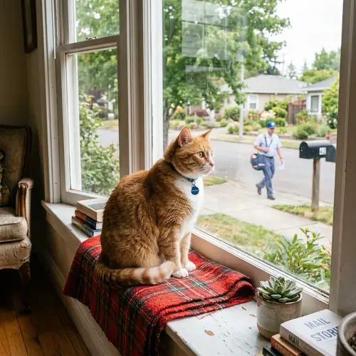 Chubby Cat Pancho: Thoughtful Window Gazing for Daily Envelope