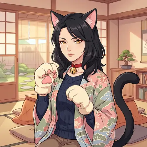 Adult Nekogirl Anime | Feline Character Anime Artwork