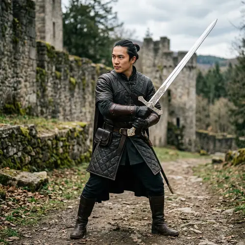 Swordsman with White Sword | Medieval European Attire