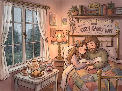Cozy Lovers' Retreat: Rainy Day Comfort