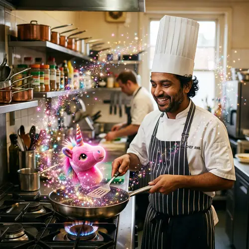Playful Chef Baking Pink Toy Unicorn - Magical Kitchen Fun