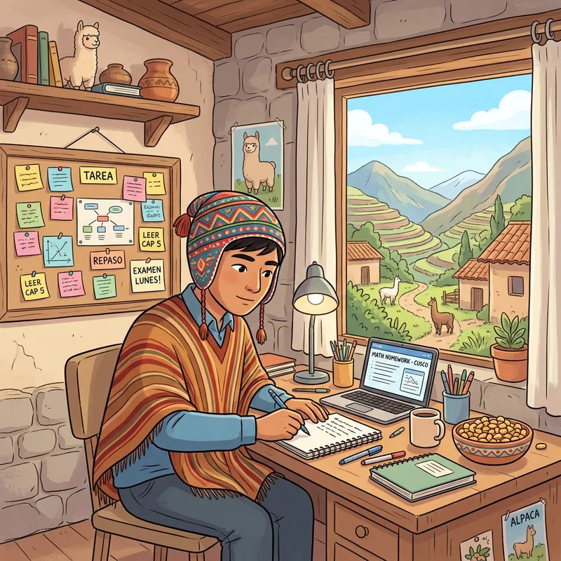 Peruvian Student Studying in a Colorful Rural Setting Peruvian Student Studying in a Colorful Rural Setting