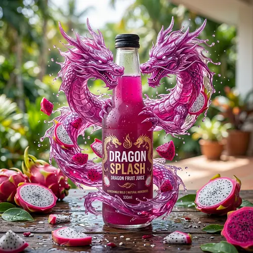 Dragon Fruit Juice Bottle with Splash Effect
