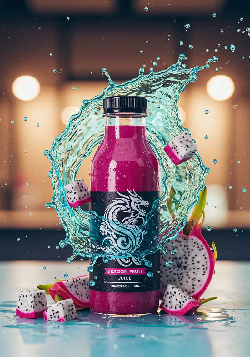 Dragon Fruit Juice Bottle with Splash Effect