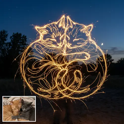 Cuddling Cats Drawing - One Unbroken Line Artwork