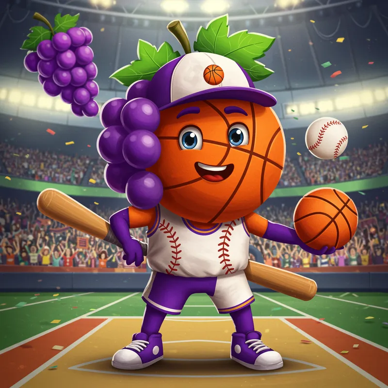 Grape-Themed Basketball and Baseball Mascots