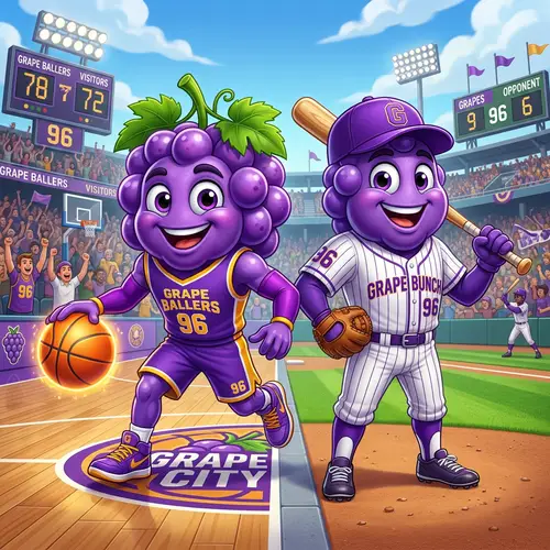Grape-Themed Basketball and Baseball Mascots