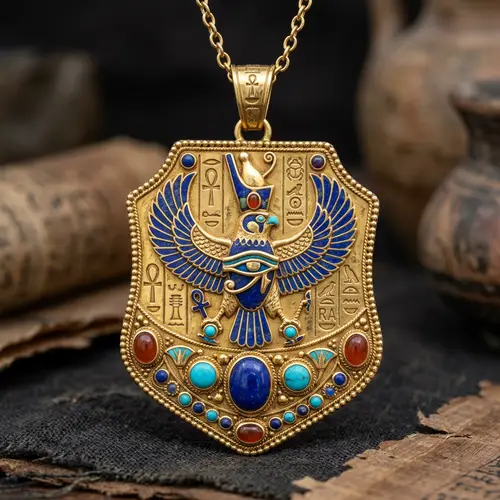 Exquisite Ancient Egyptian Pendant - Gold with Hieroglyph Patterns