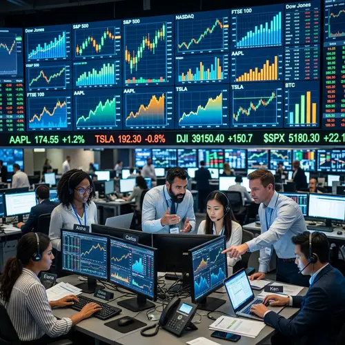 Dynamic Stock Market Scene with Diverse Analysts and Real-Time Data