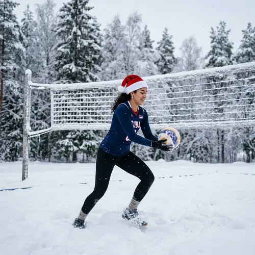 Winter Volleyball Player with a Festive Twist