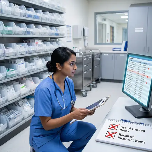 Patient Safety in Healthcare: South Asian Female Nurse Tracking Medical Supplies